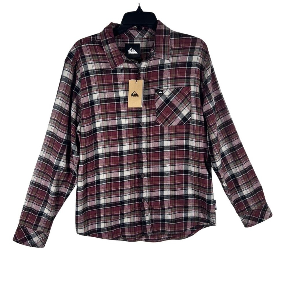 Quiksilver Plaid Button-Up Shirt Men's Size Small Red and Black Long Sleeve NWT